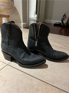 Alvie’s Rainey Black Leather Western Zip Ankle Boots